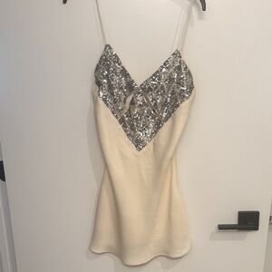 Zara Cream Cami with Silver Sequins